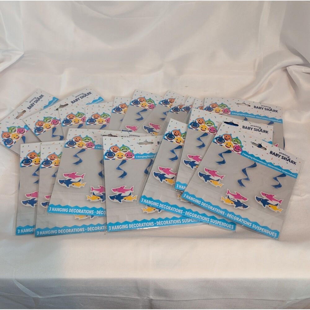 Lot 20-Baby Shark Hanging Swirl Decorations – Party Streamers – 3 In Each Pack
